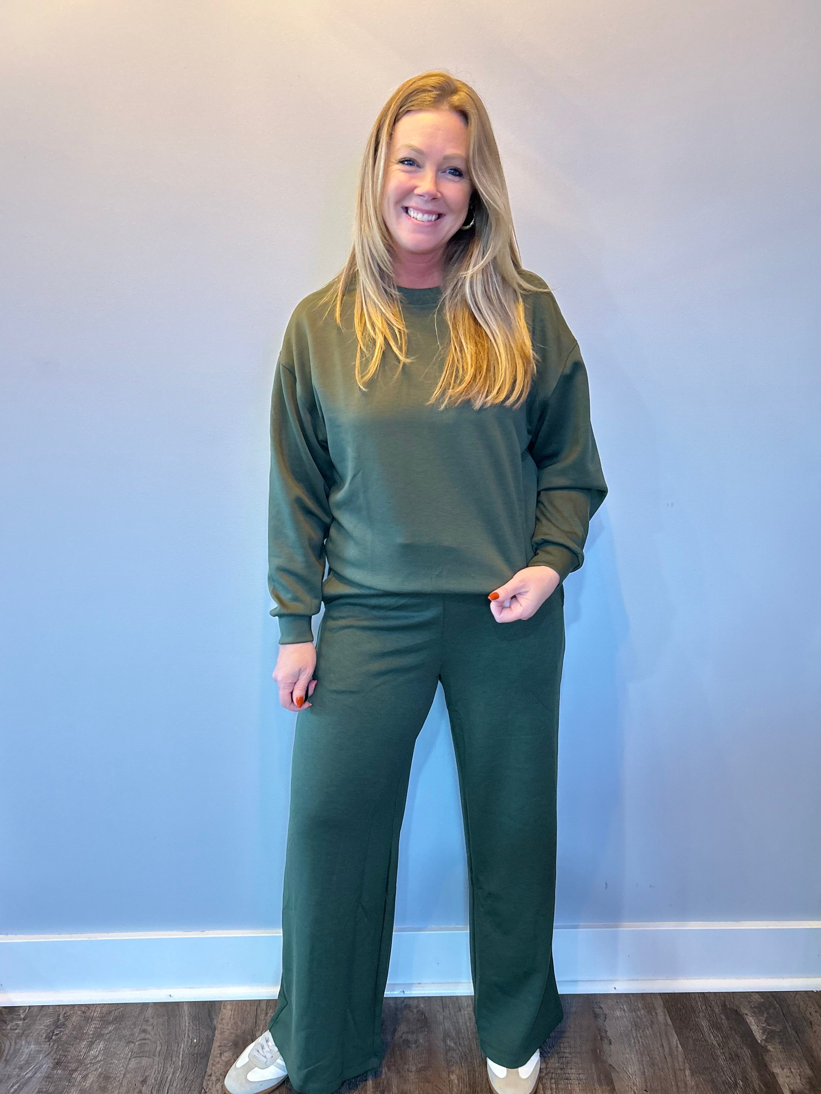 Cozy Chic Pullover & Pant Set in Dark Olive