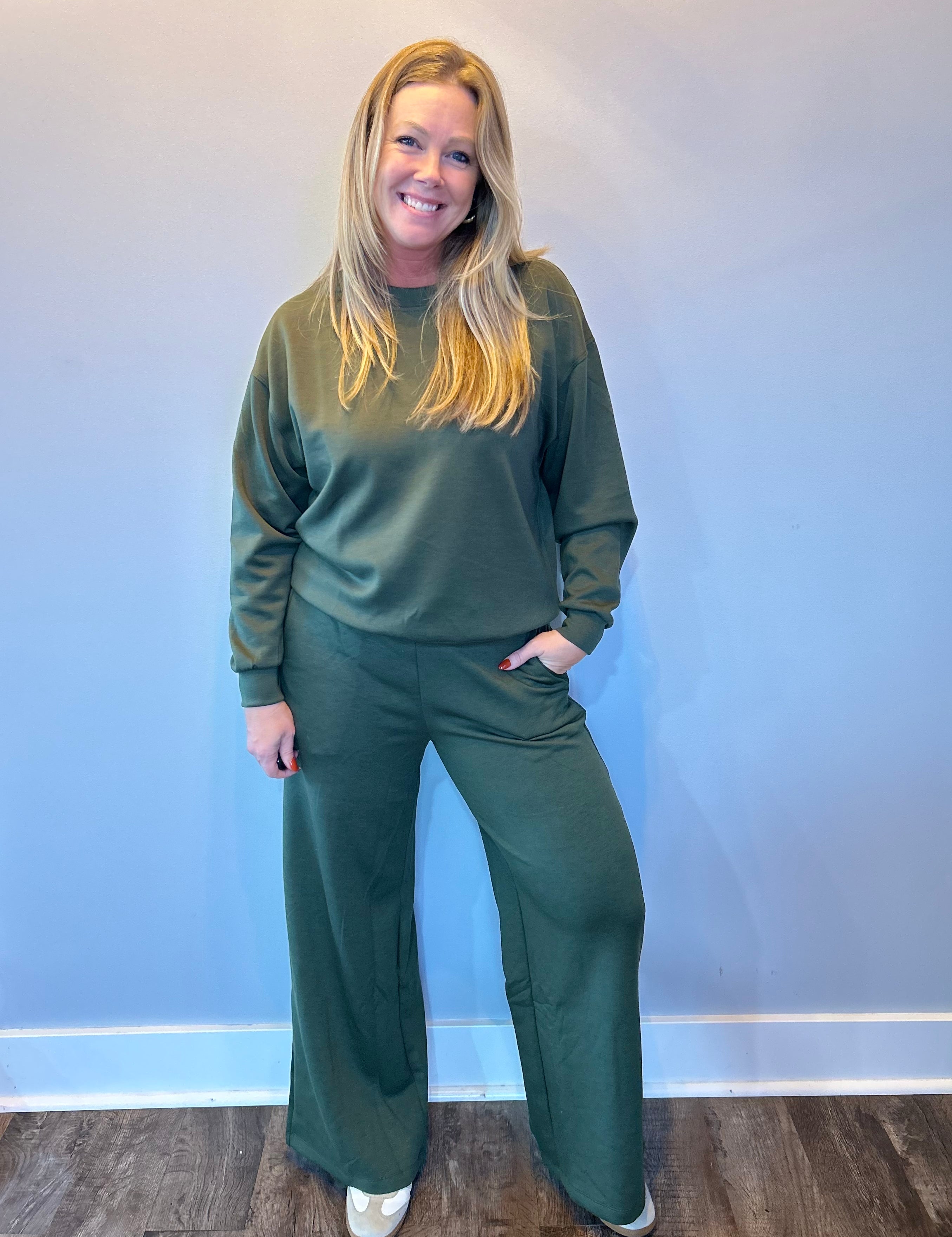 Cozy Chic Pullover & Pant Set in Dark Olive