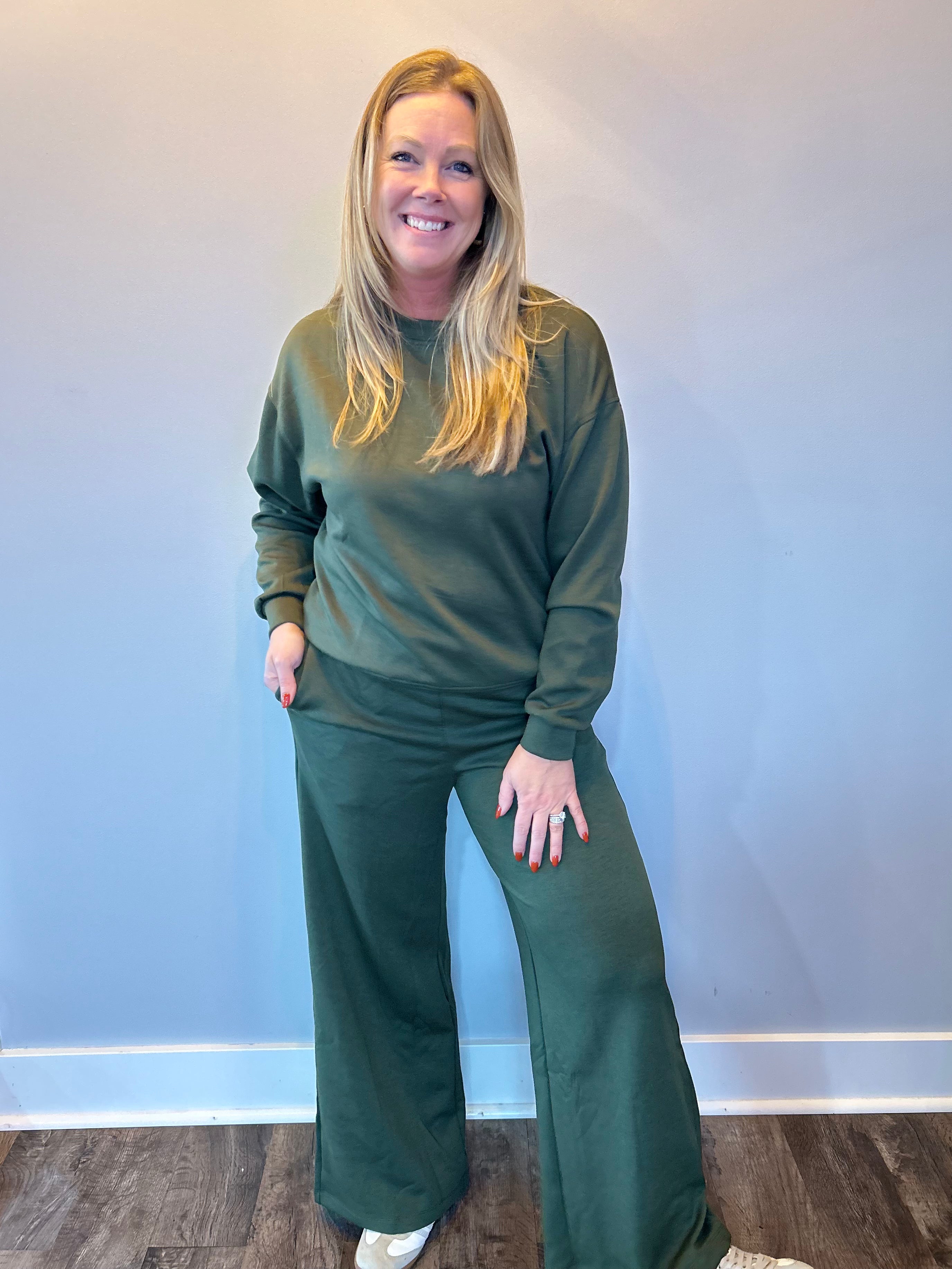 Cozy Chic Pullover & Pant Set in Dark Olive