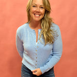 Cozy Classic Button-Up Sweater Knit Top in Sky Blue