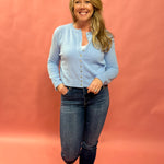 Cozy Classic Button-Up Sweater Knit Top in Sky Blue