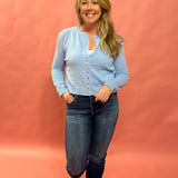 Cozy Classic Button-Up Sweater Knit Top in Sky Blue