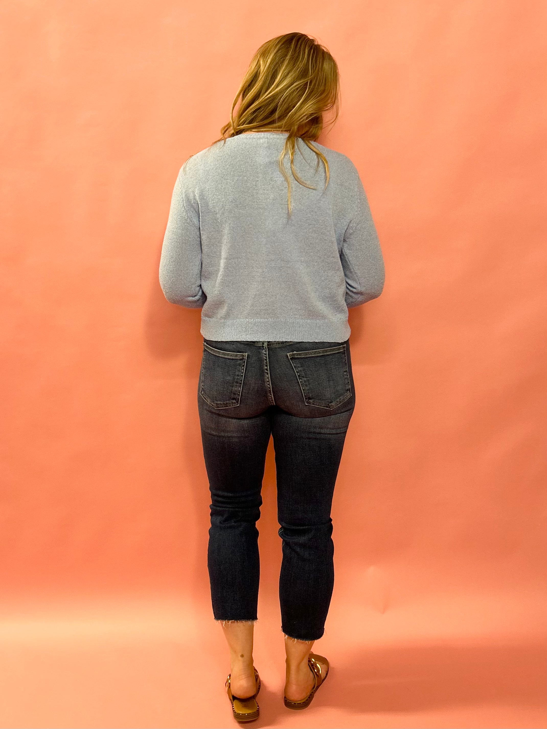 Cozy Classic Button-Up Sweater Knit Top in Sky Blue