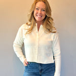 Cozy Classic Wool Blend Cardigan in White