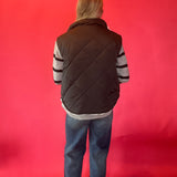 Cozy Contrast Quilted Fleece Vest in Black