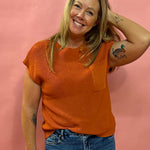 Cozy Cool Knit – Chest Pocket Sweater Tee in Rust