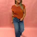 Cozy Cool Knit – Chest Pocket Sweater Tee in Rust