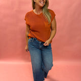 Cozy Cool Knit – Chest Pocket Sweater Tee in Rust