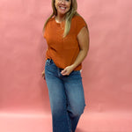 Cozy Cool Knit – Chest Pocket Sweater Tee in Rust