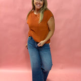 Cozy Cool Knit – Chest Pocket Sweater Tee in Rust