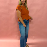 Cozy Cool Knit – Chest Pocket Sweater Tee in Rust