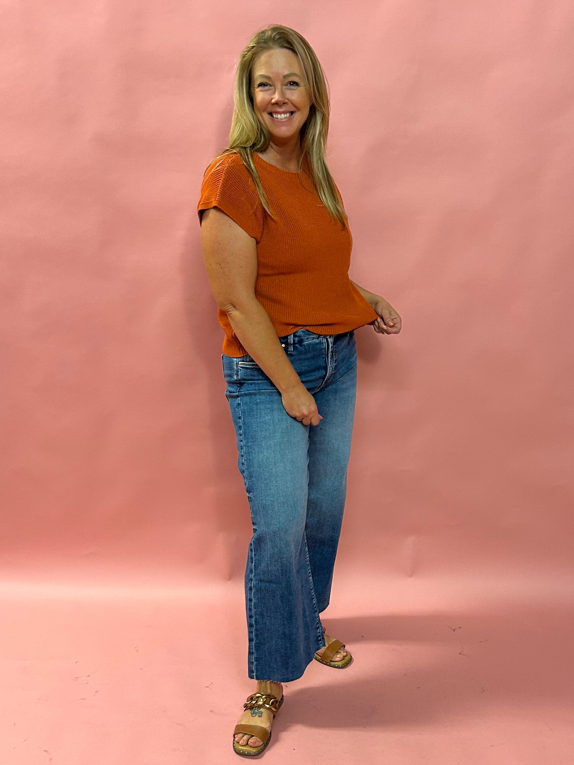 Cozy Cool Knit – Chest Pocket Sweater Tee in Rust