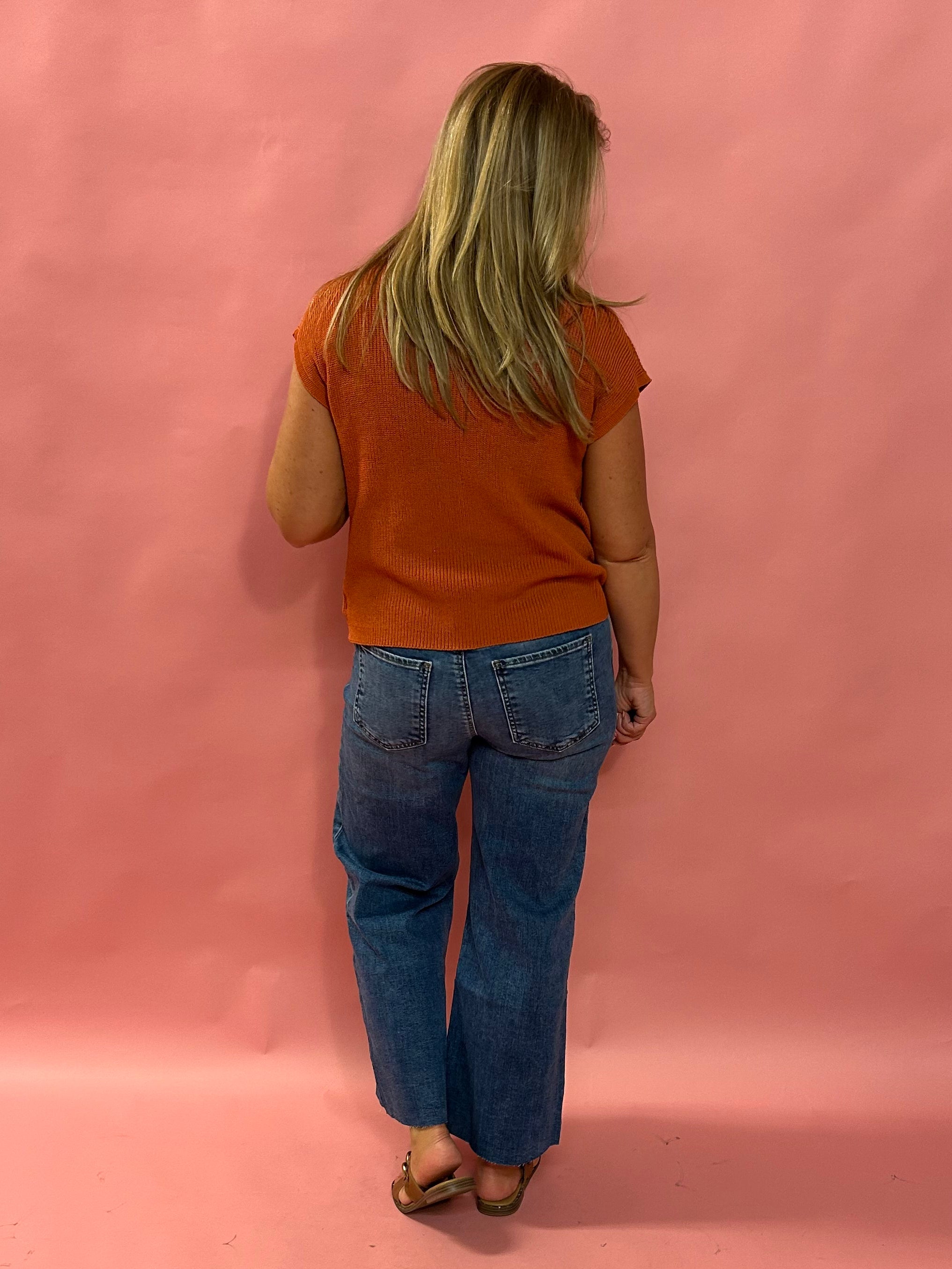 Cozy Cool Knit – Chest Pocket Sweater Tee in Rust