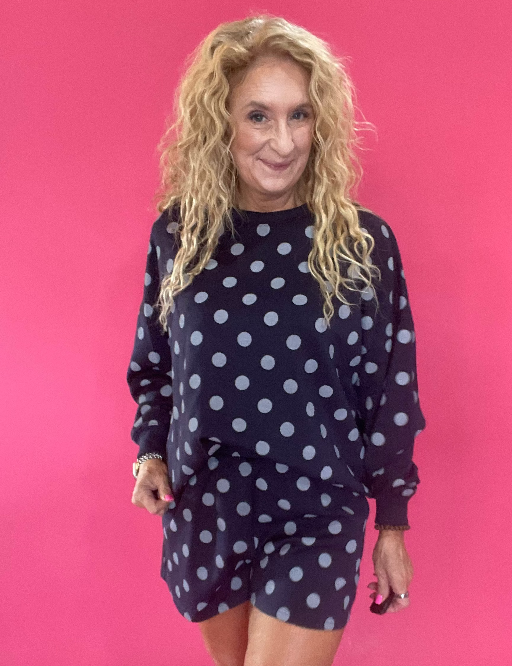 Cozy & Coordinated Long Sleeve Shorts Set in Navy