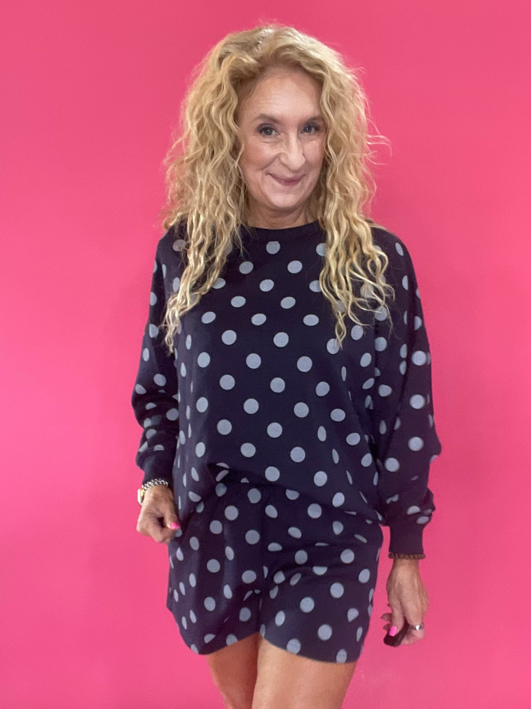 Cozy & Coordinated Long Sleeve Shorts Set in Navy