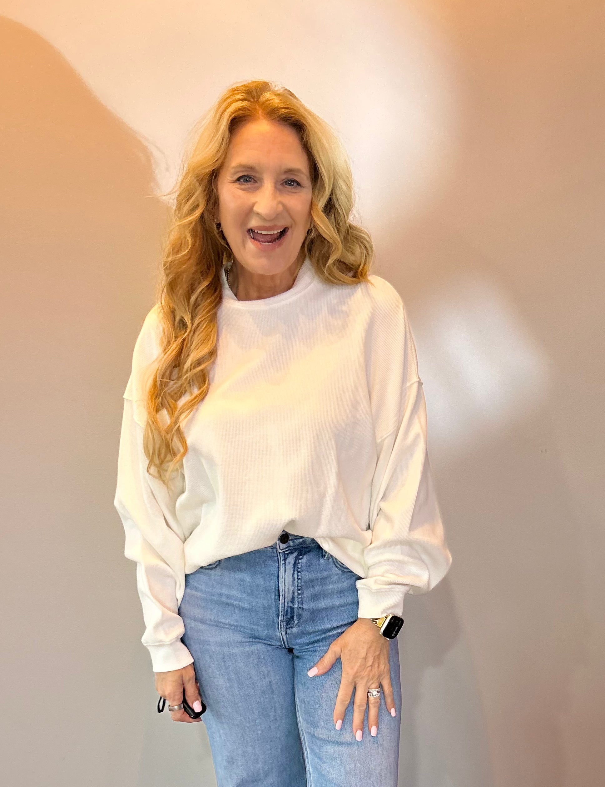 Cozy Core Waffle Knit Top in Ivory