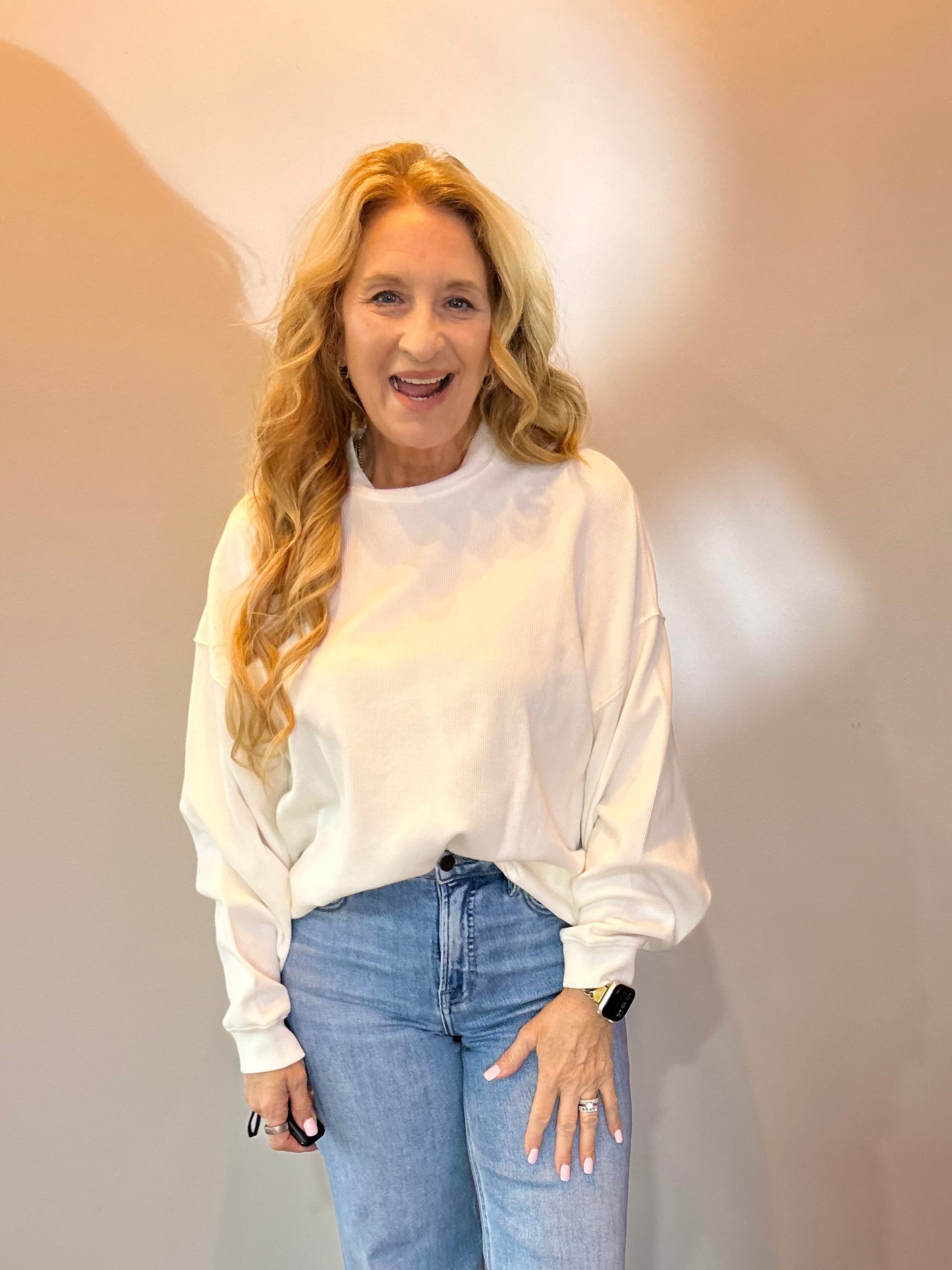 Cozy Core Waffle Knit Top in Ivory