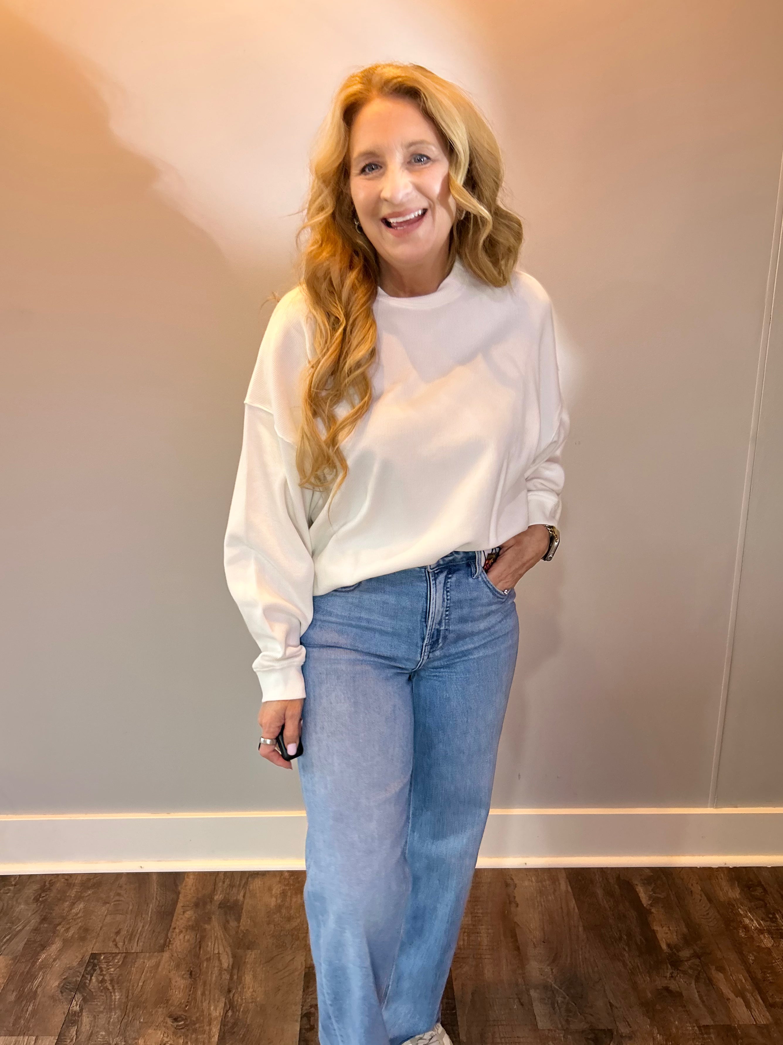 Cozy Core Waffle Knit Top in Ivory