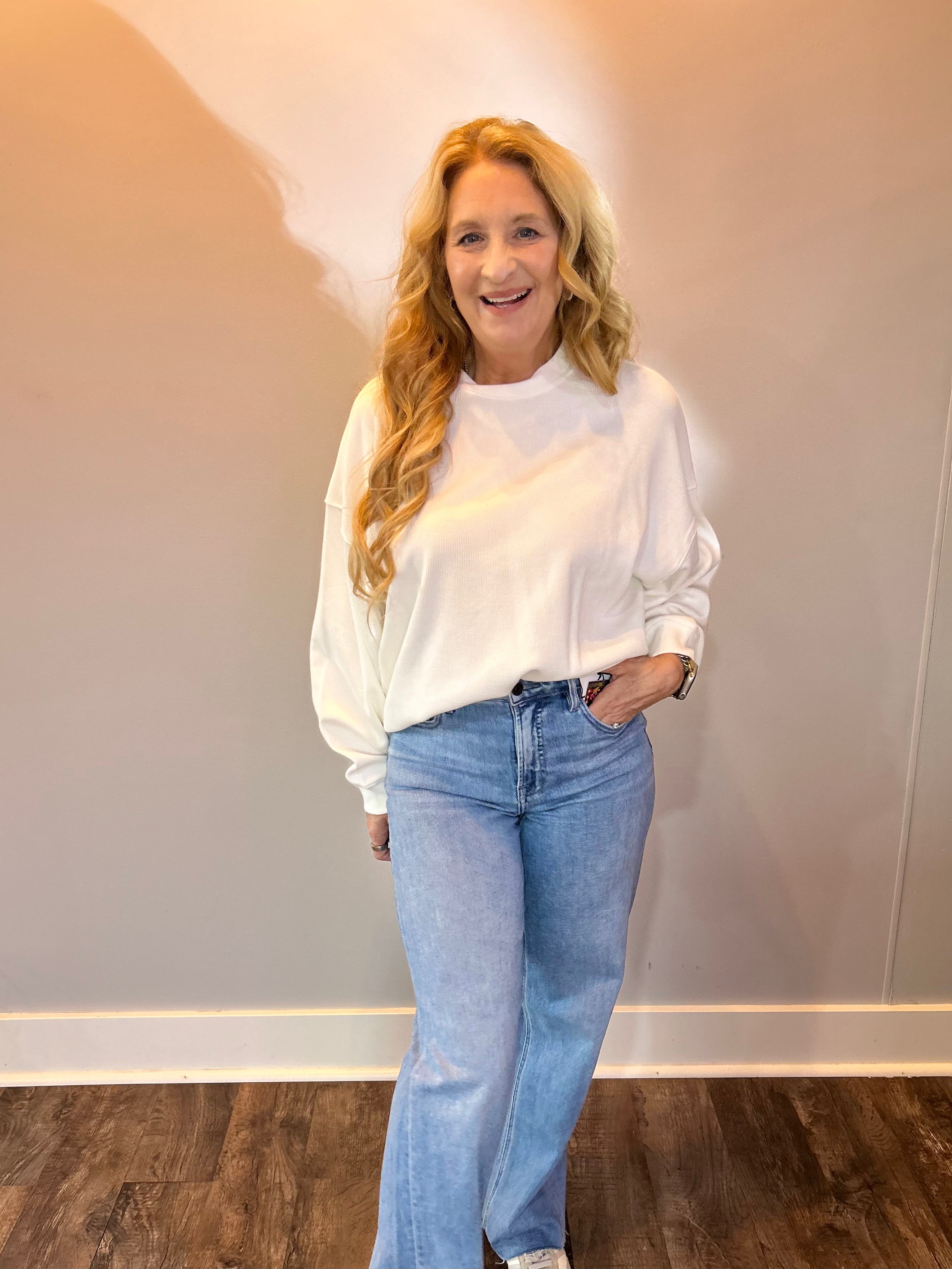 Cozy Core Waffle Knit Top in Ivory