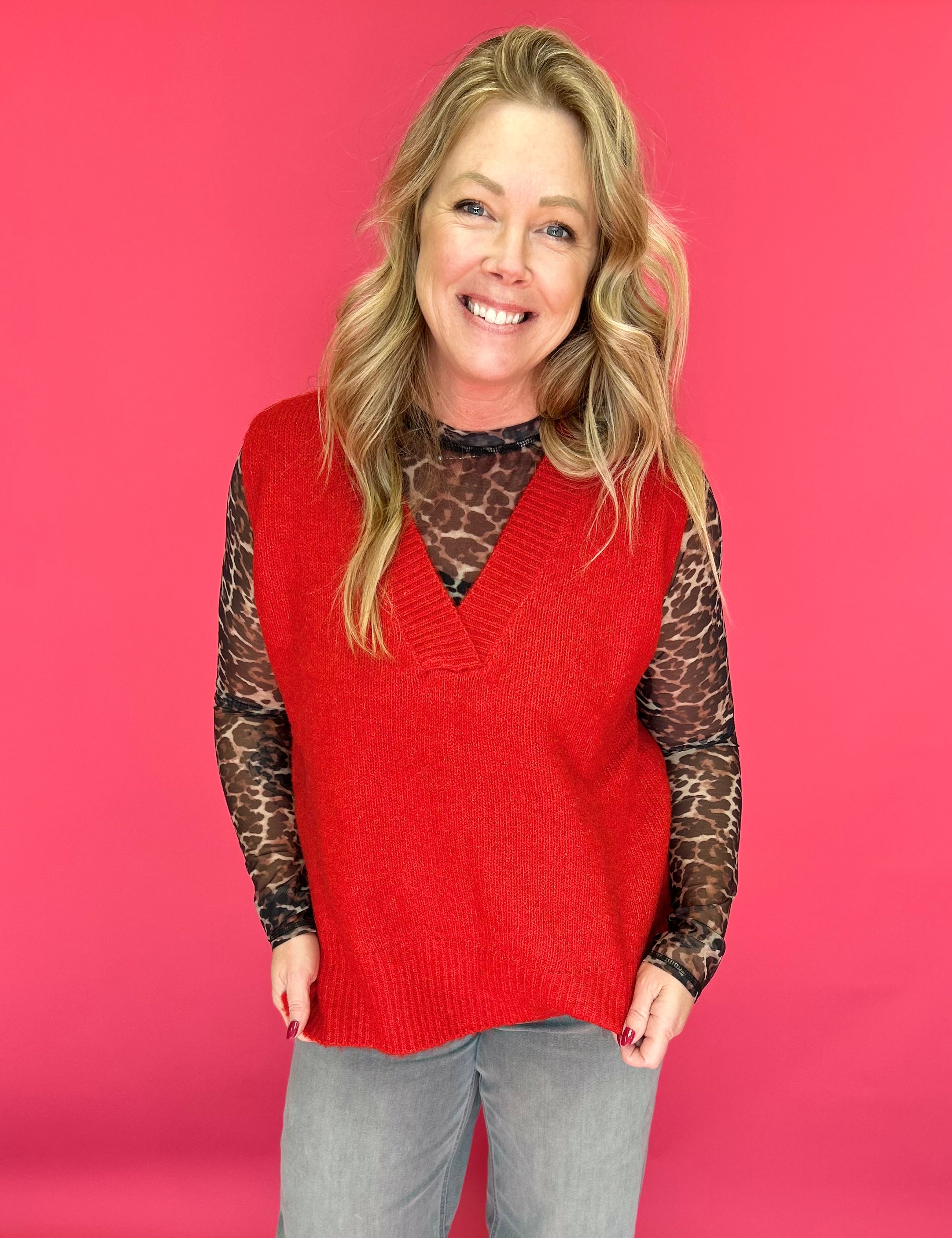 Cozy Layers Sweater Vest in Red