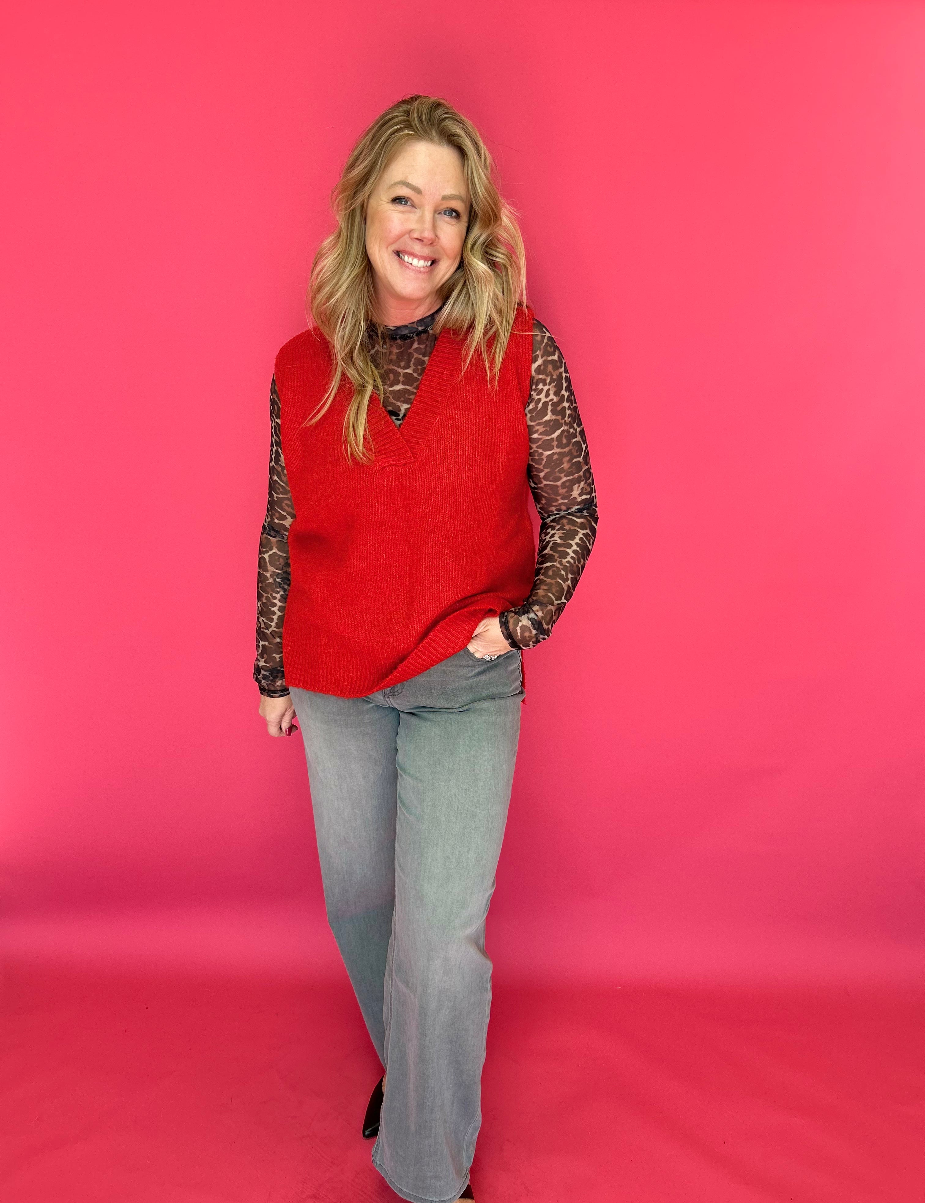 Cozy Layers Sweater Vest in Red