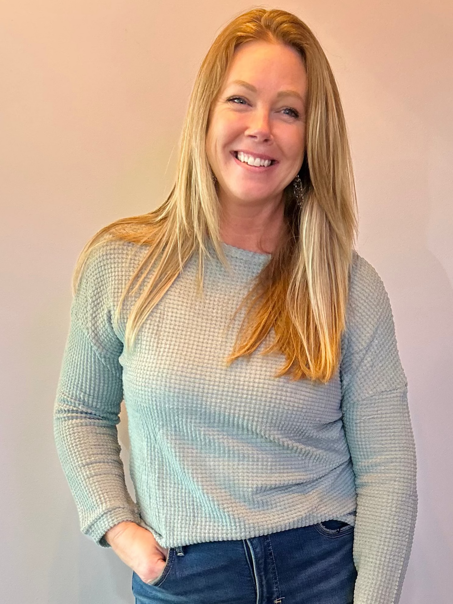 Cozy Luxe Waffle Knit Top in Green