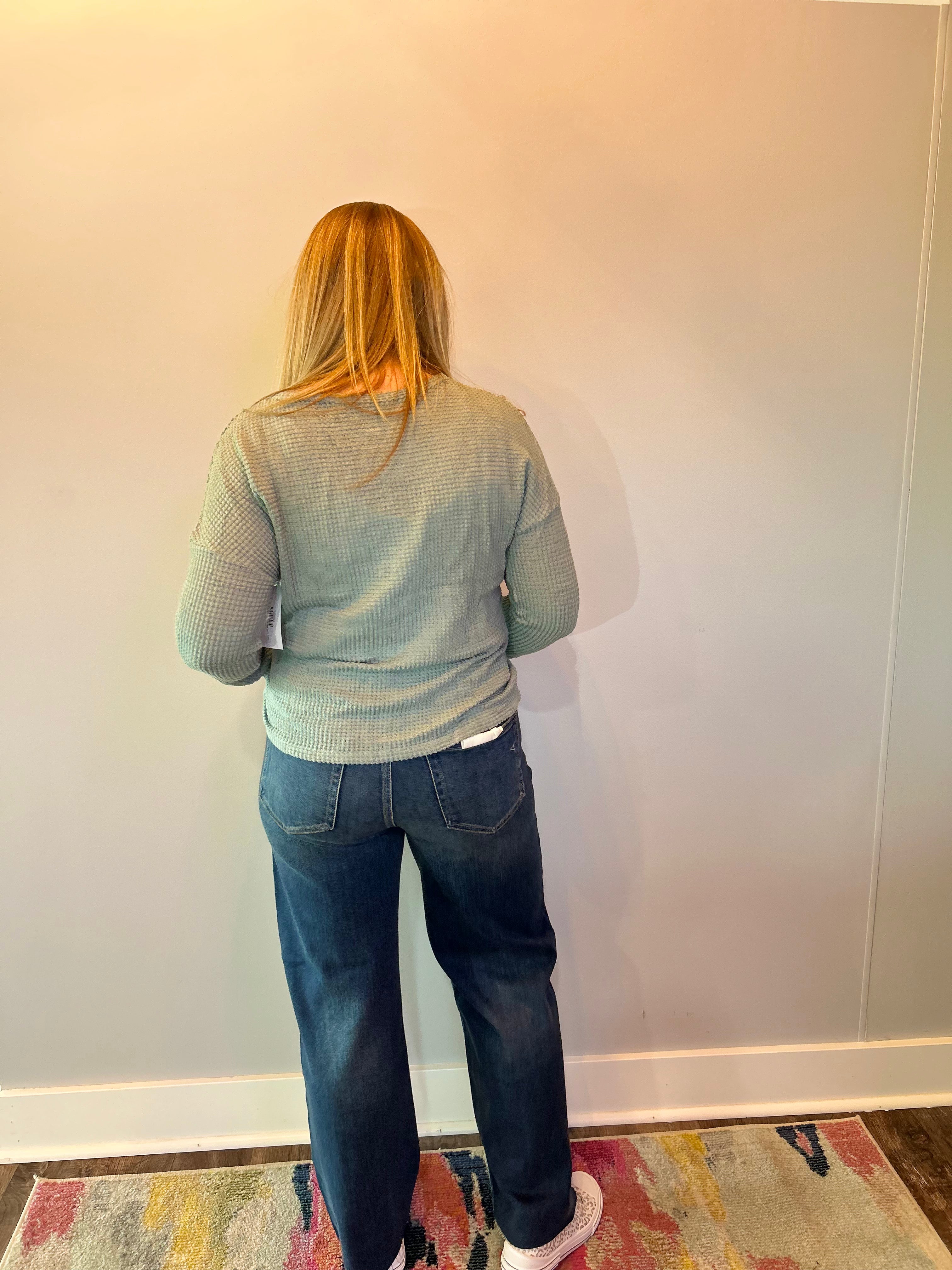 Cozy Luxe Waffle Knit Top in Green