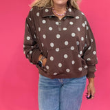 Cozy Mineral Wash Quarter Zip Pullover in Brown