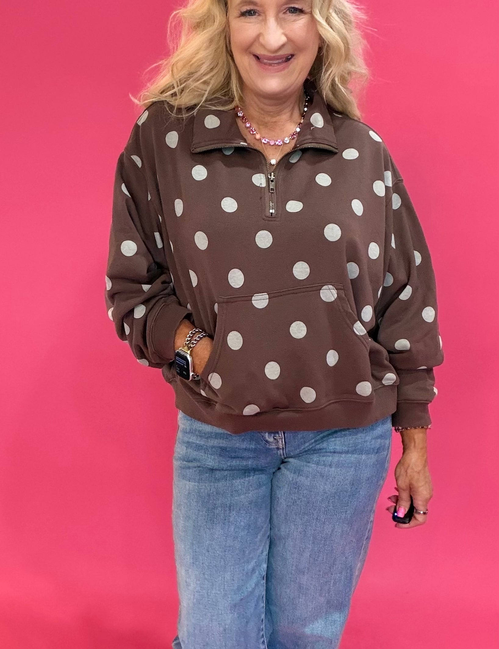 Cozy Mineral Wash Quarter Zip Pullover in Brown