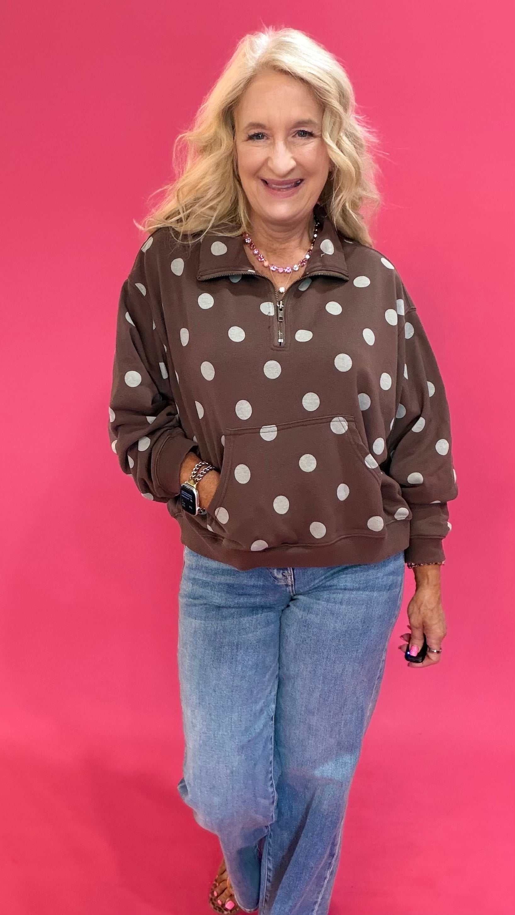 Cozy Mineral Wash Quarter Zip Pullover in Brown