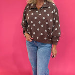 Cozy Mineral Wash Quarter Zip Pullover in Brown