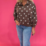 Cozy Mineral Wash Quarter Zip Pullover in Brown