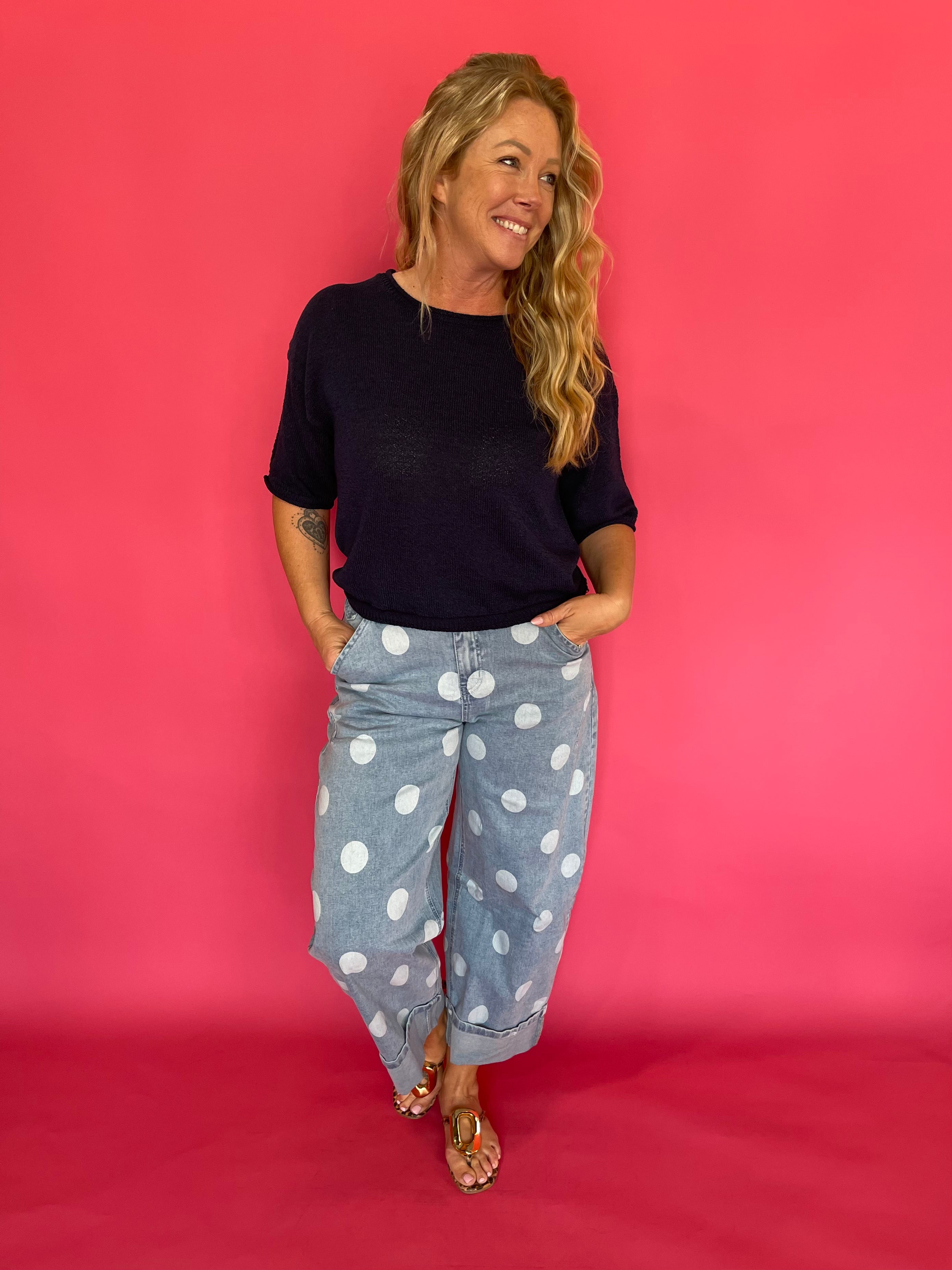 Polka Dot Barrel High Waist Jeans