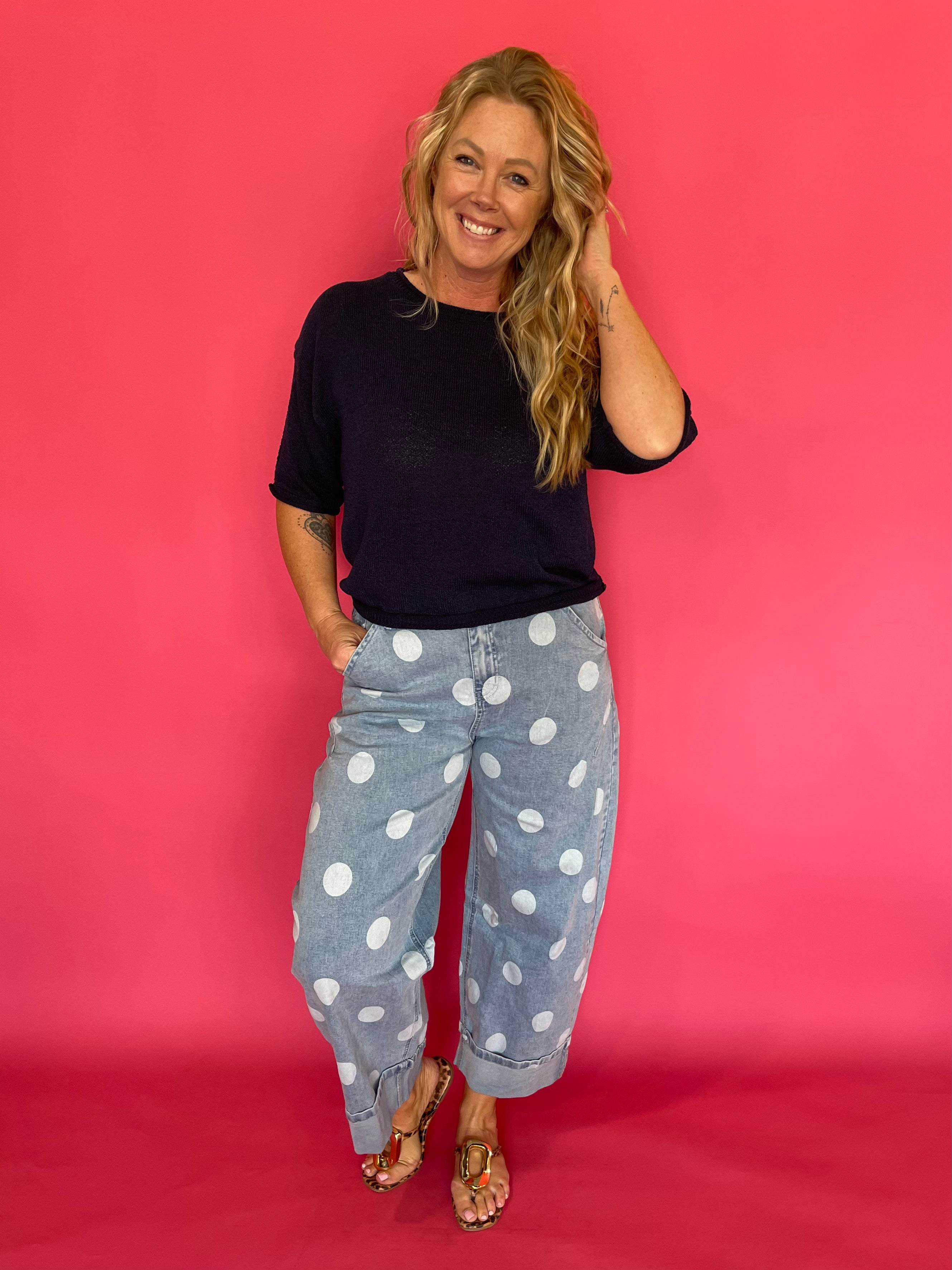 Polka Dot Barrel High Waist Jeans