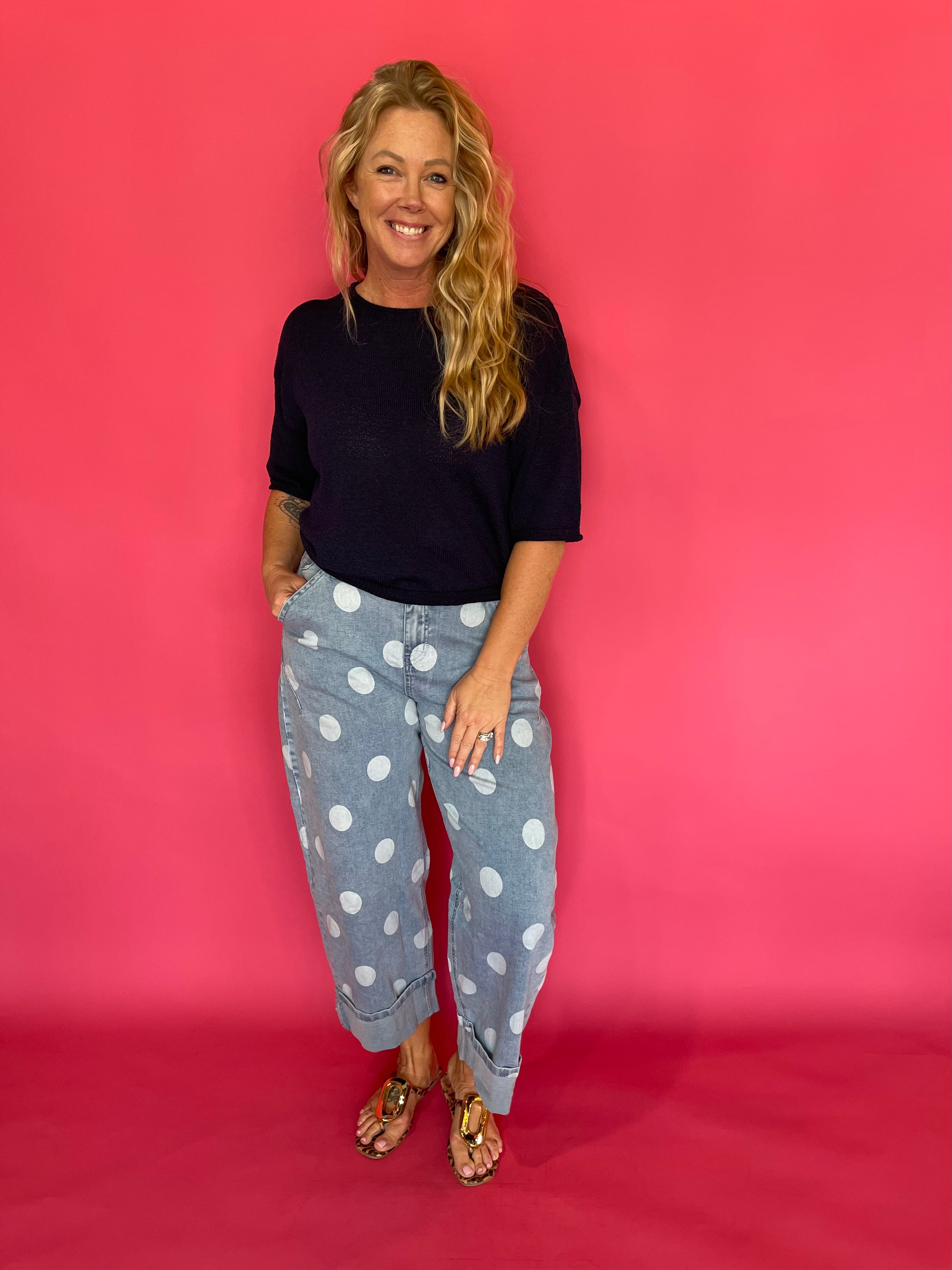 Polka Dot Barrel High Waist Jeans