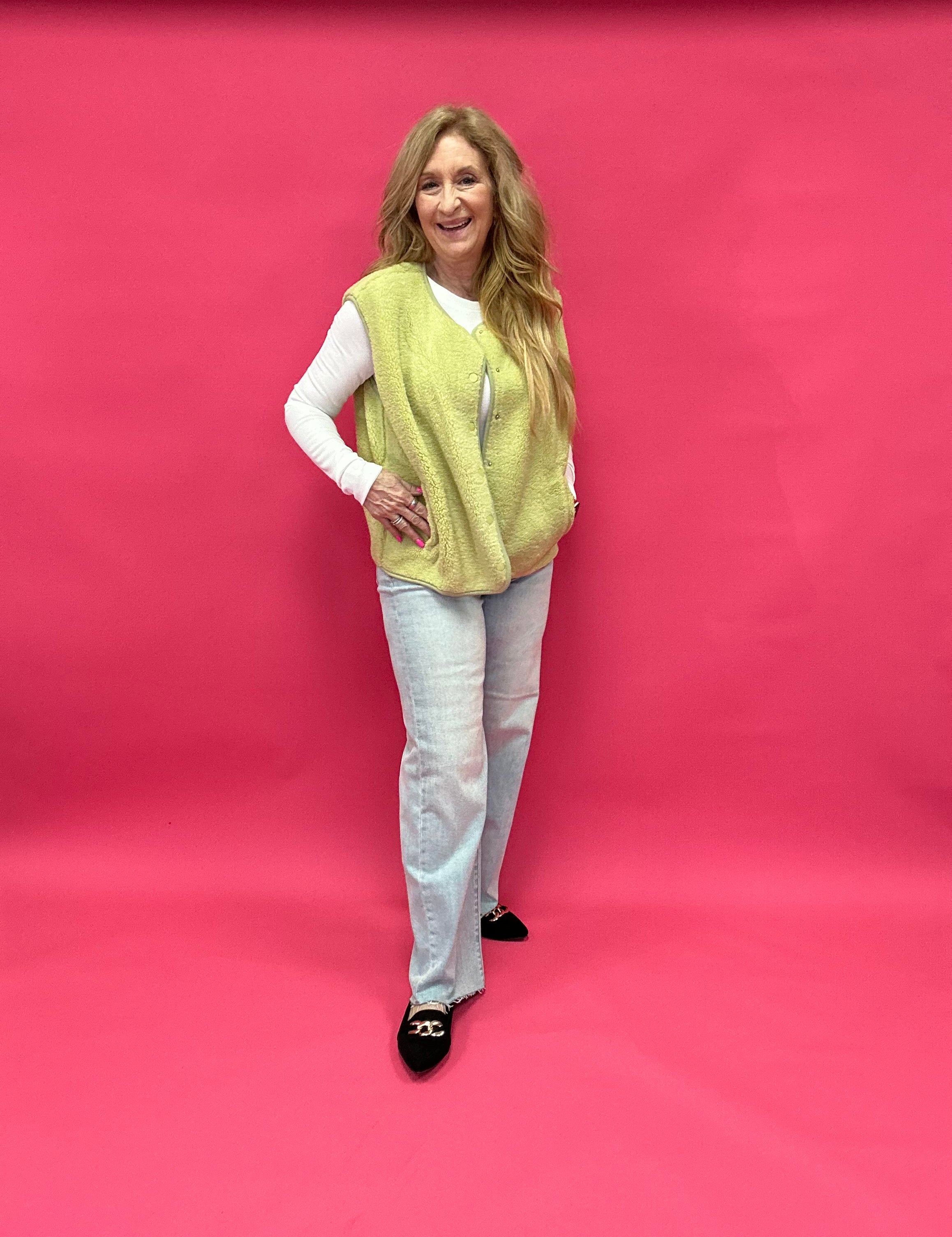 Cozy Sherpa Vest in Chartreuse