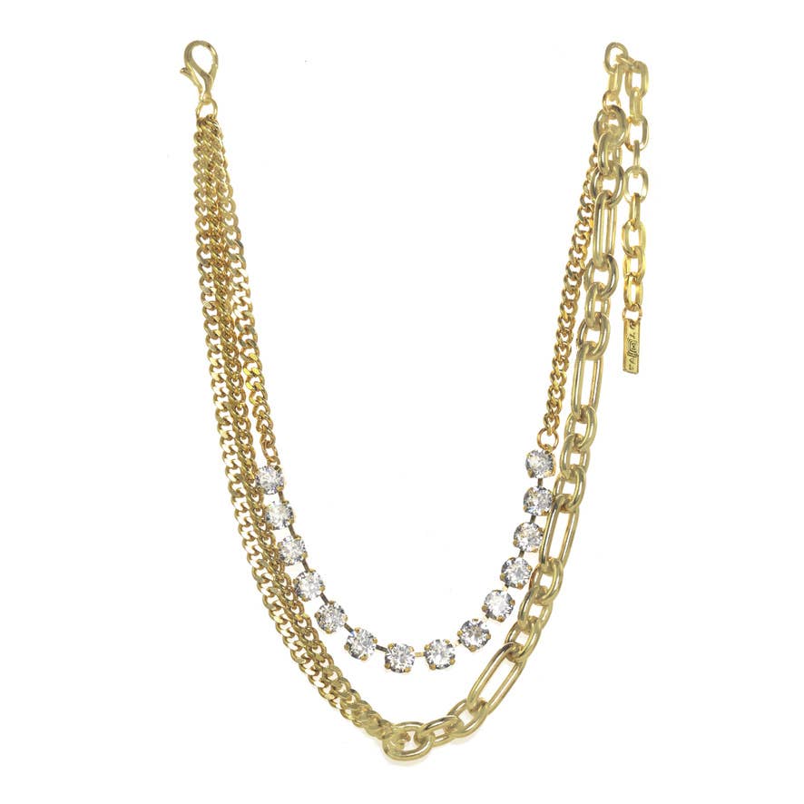 Tova Cricket necklace in antique gold plated brass set with a line of Swarovski crystals