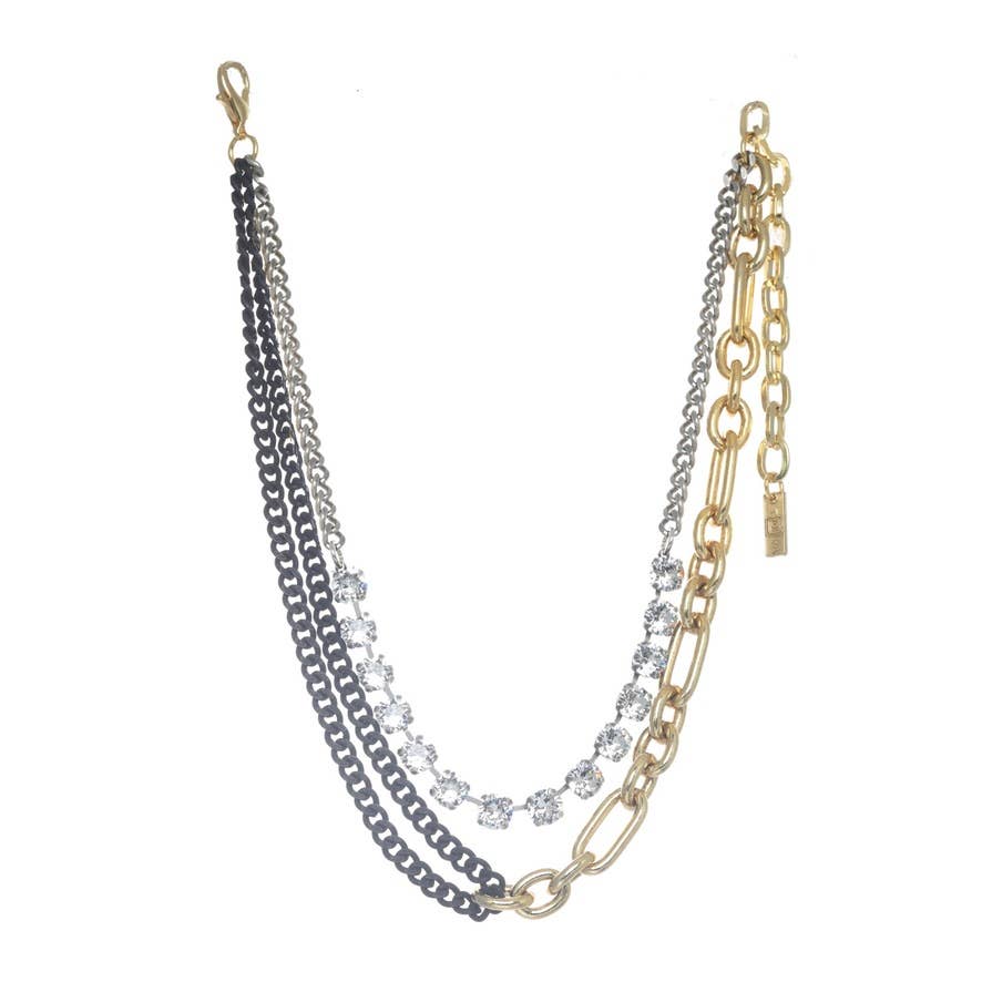 Detail of the clasp and chain finish on the antique gold plated Tova Cricket crystal necklace