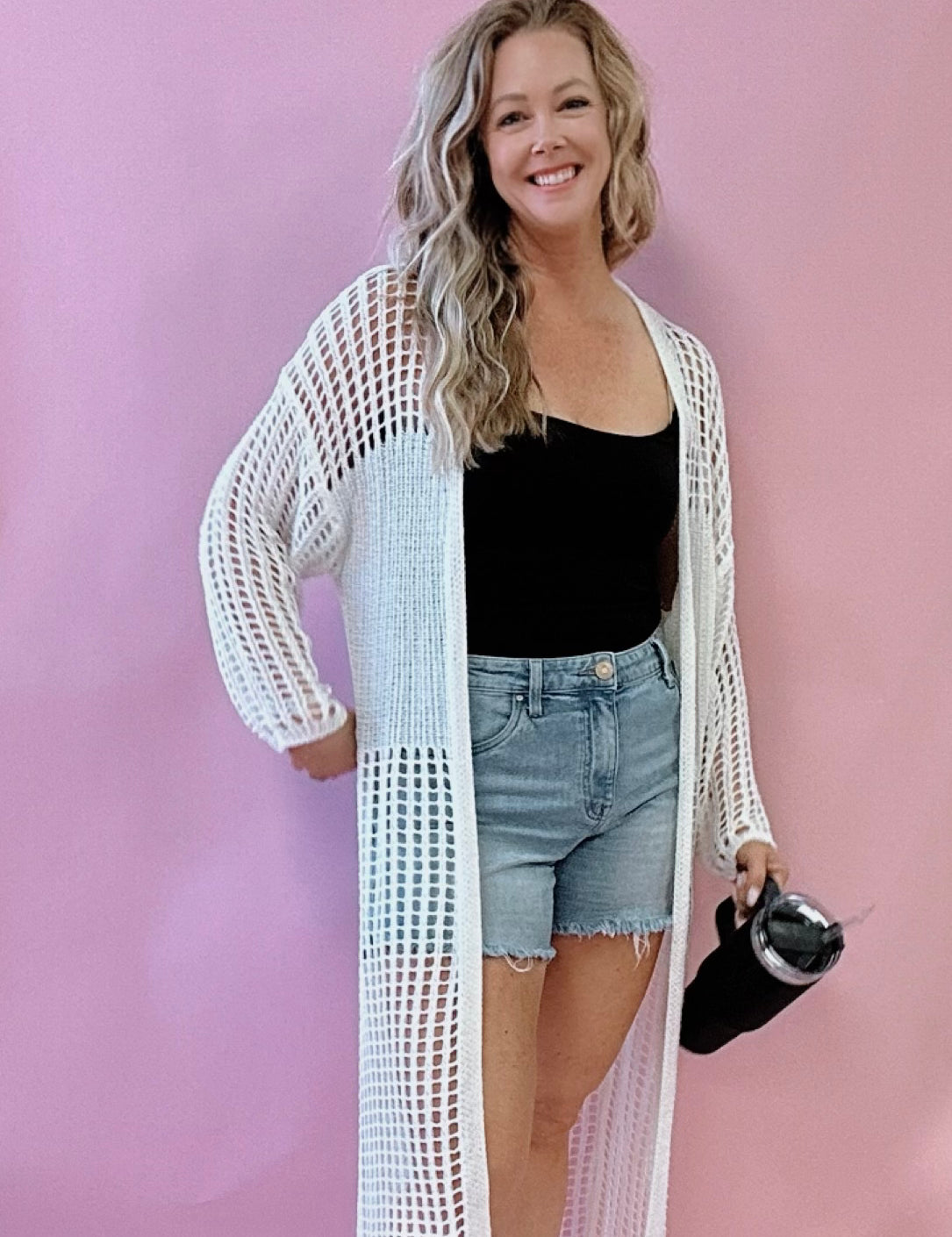 Crochet Knitted Long Sleeve Maxi Cardigan in Ivory Shabby 2 Chic Boutiques