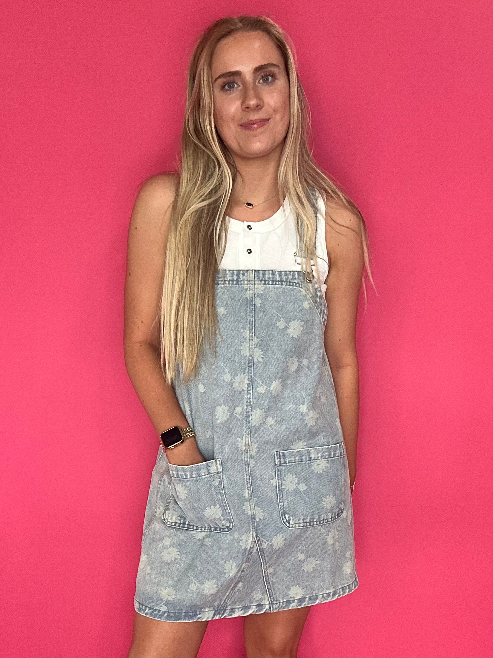 Dandelion Washed Denim Overall Mini Dress - Shabby 2 Chic Boutiques