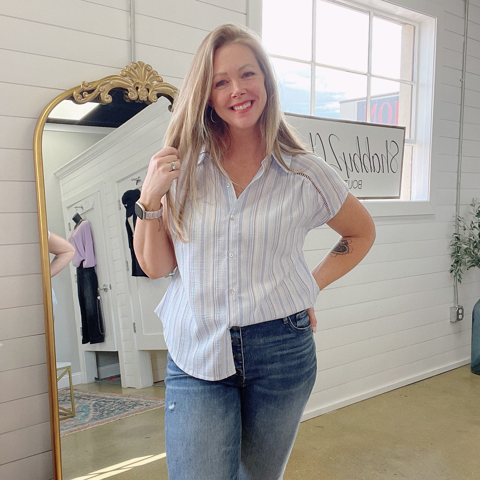 Daxton Striped Button Down Top in Blue