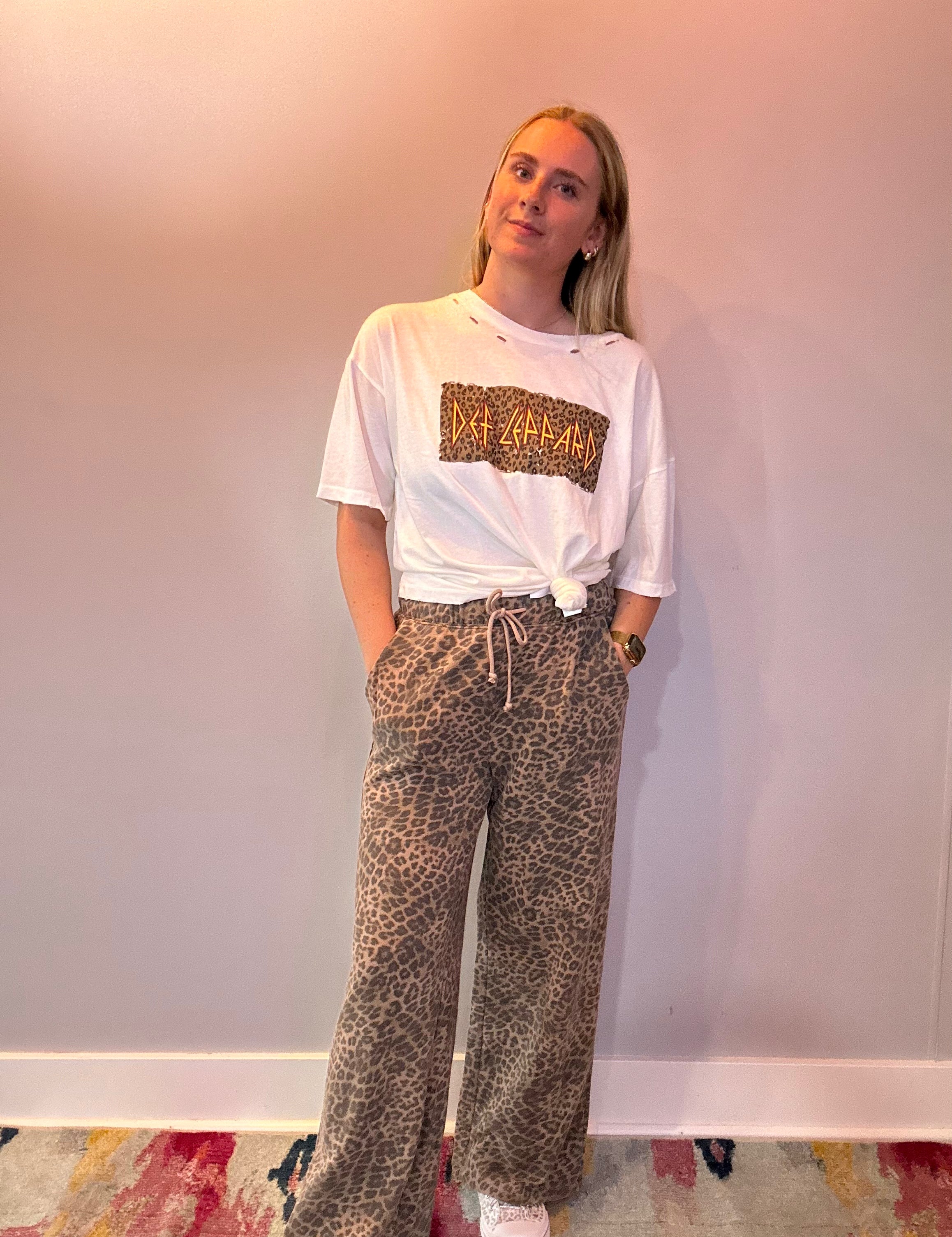 Def Leppard Leopard Print Oversized Graphic Tee