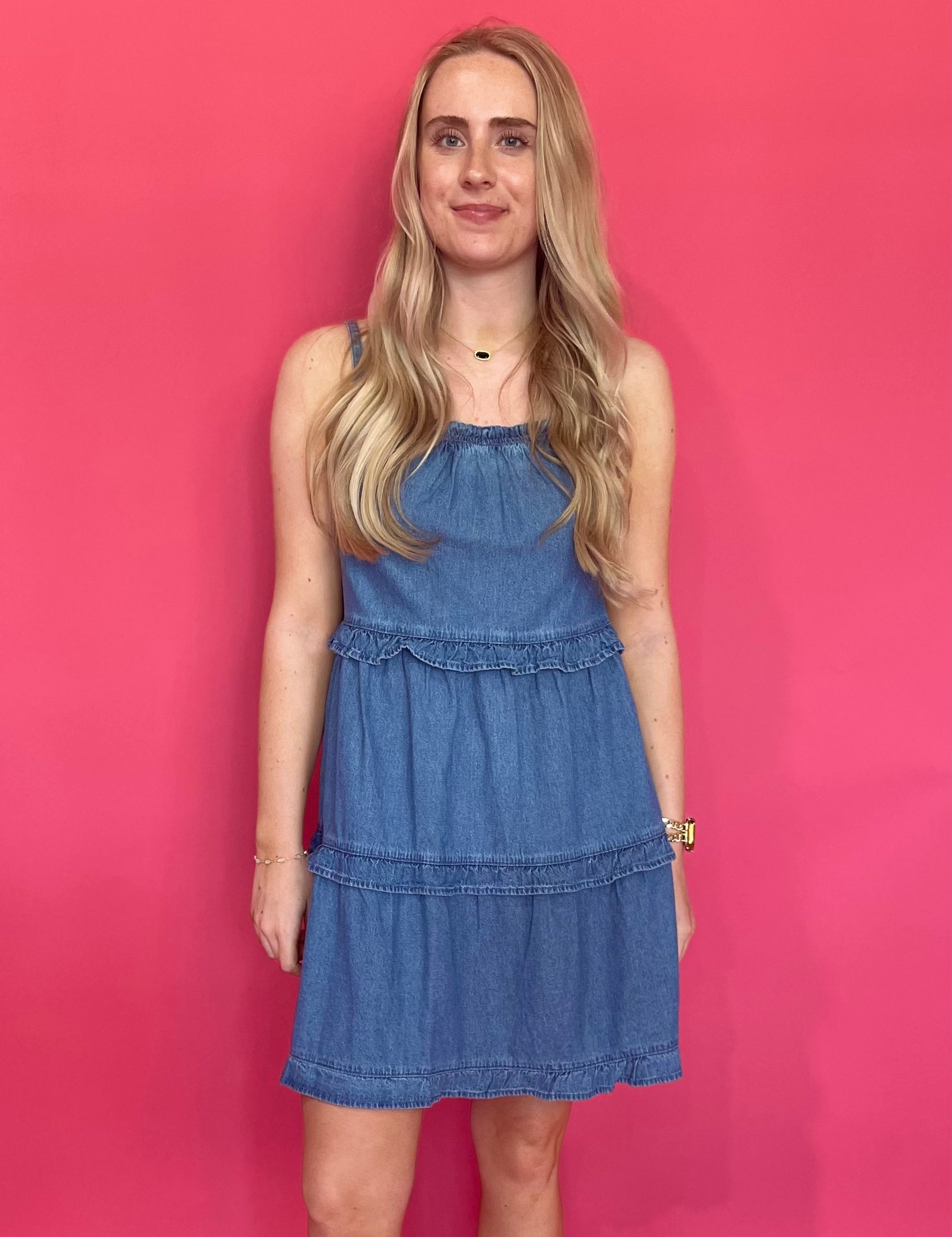 Denim Darling Ruffle Mini Dress - Shabby 2 Chic Boutiques