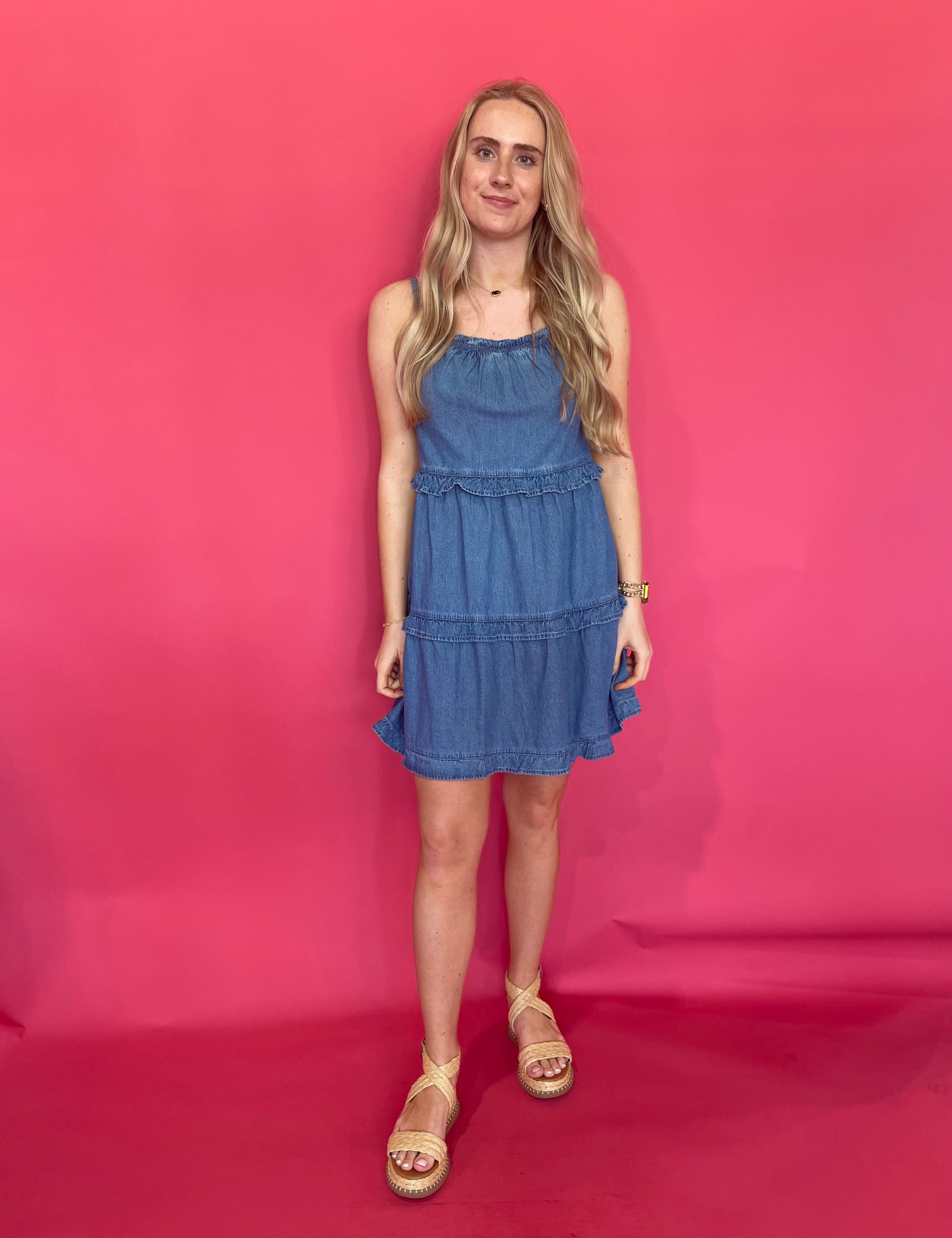 Denim Darling Ruffle Mini Dress - Shabby 2 Chic Boutiques