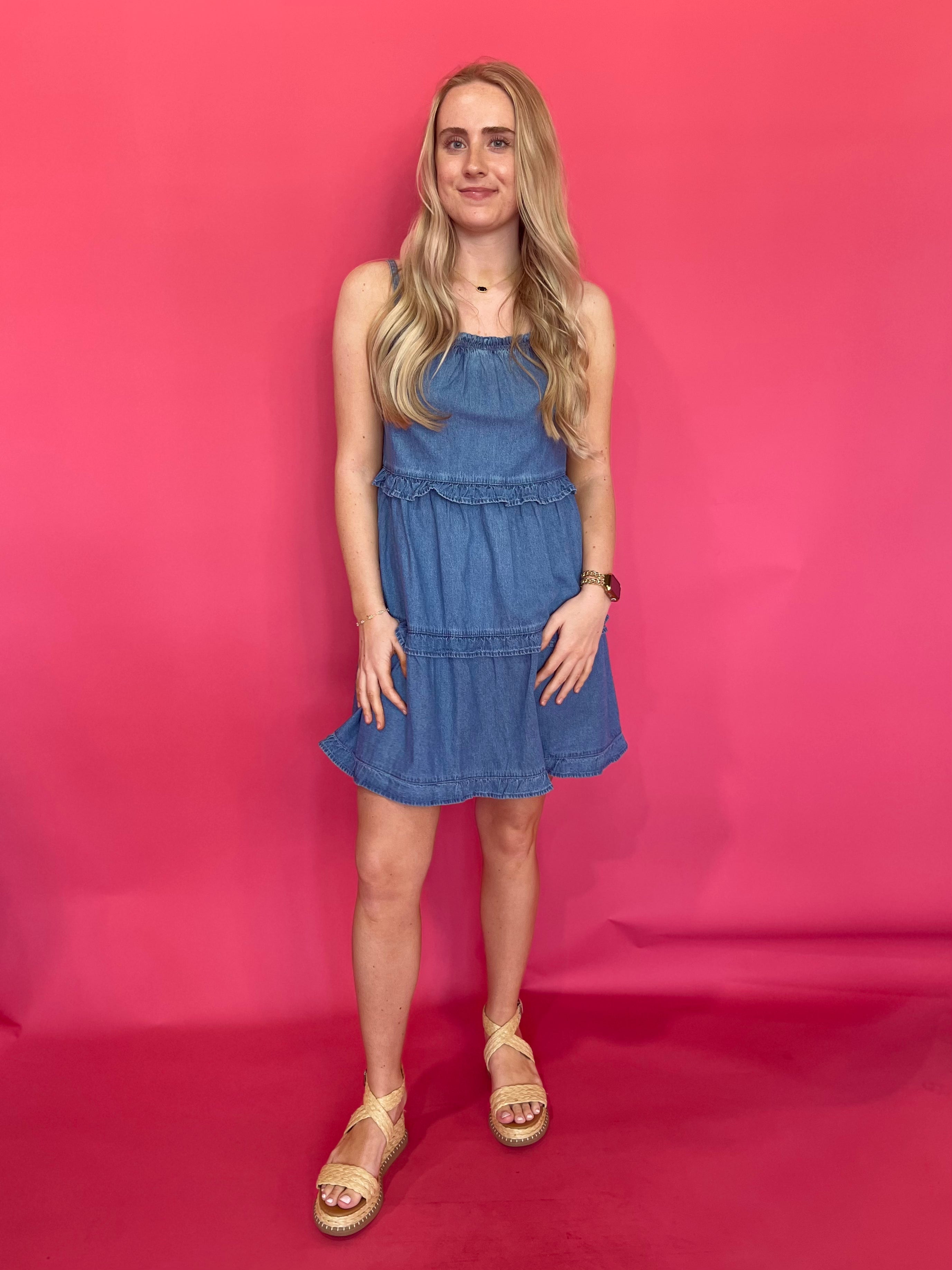 Denim Darling Ruffle Mini Dress - Shabby 2 Chic Boutiques