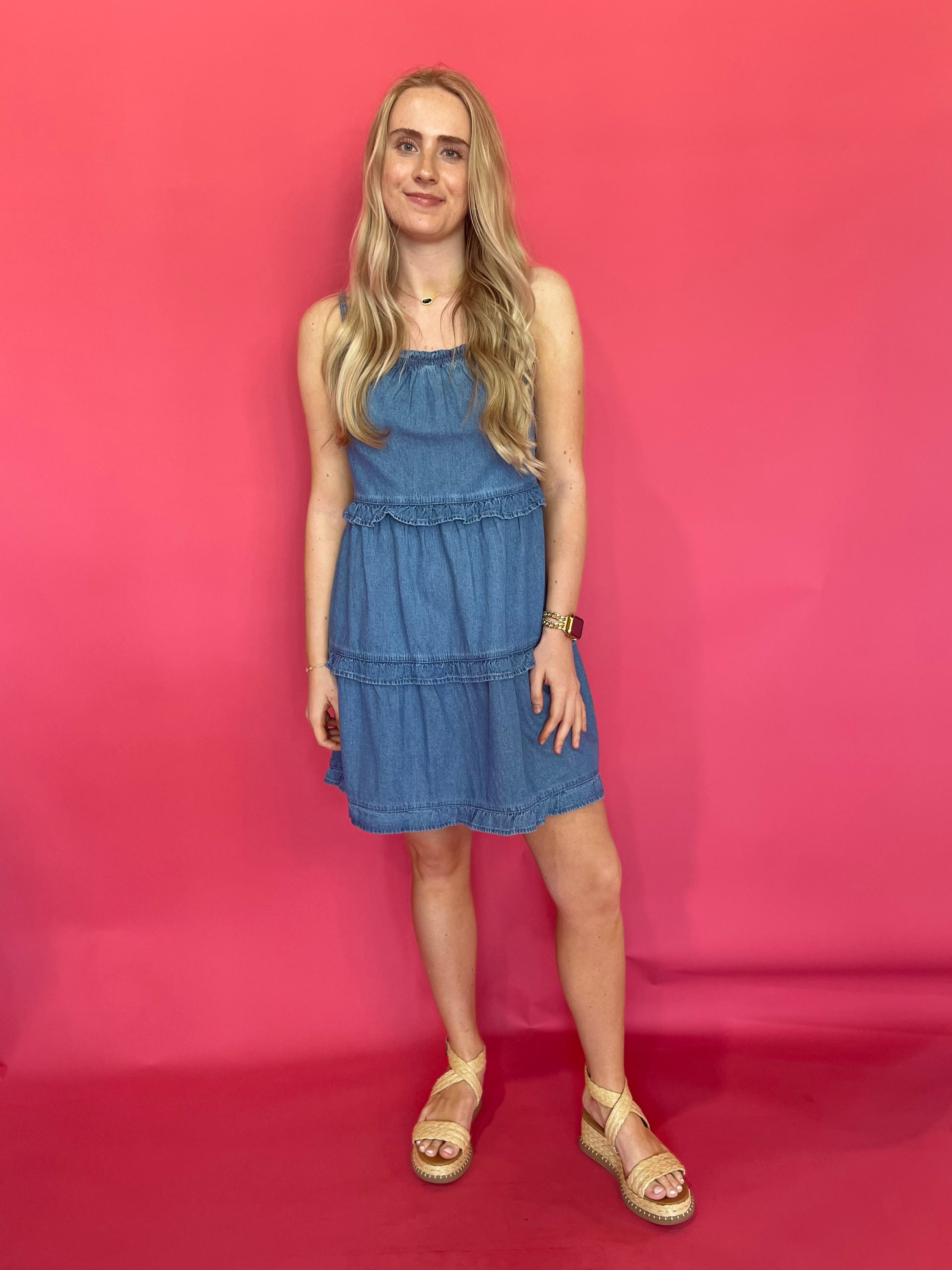 Denim Darling Ruffle Mini Dress - Shabby 2 Chic Boutiques