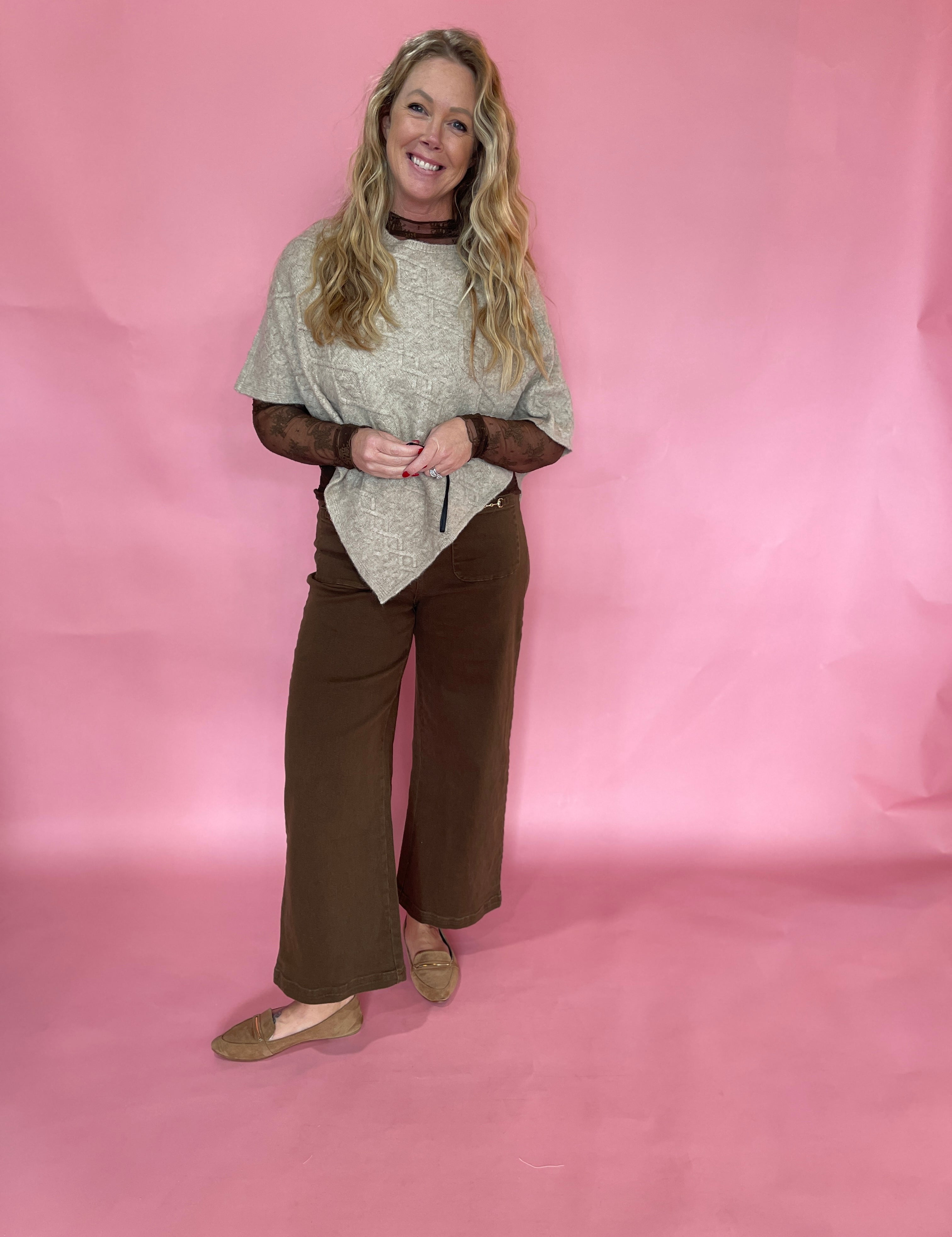 Diamond Cable Knit Poncho Sweater