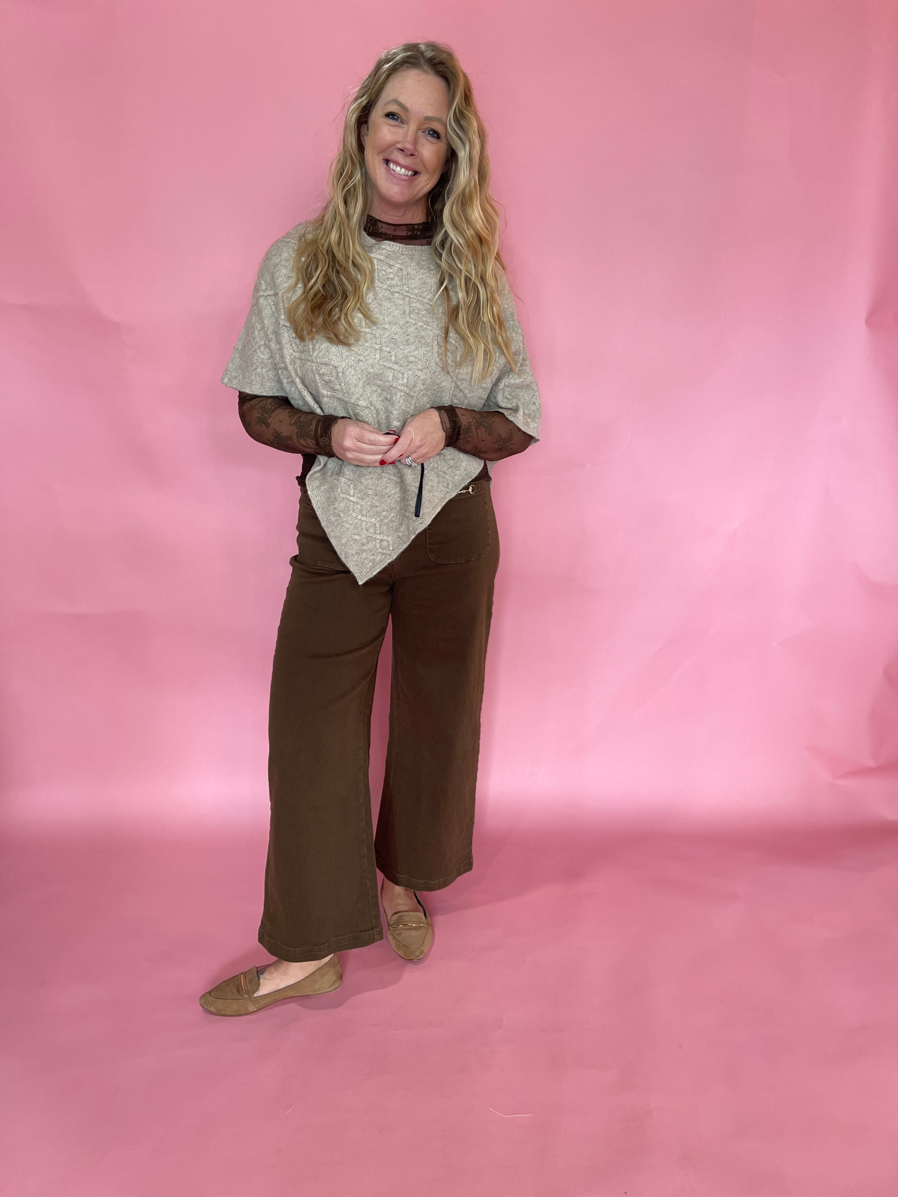 Diamond Cable Knit Poncho Sweater