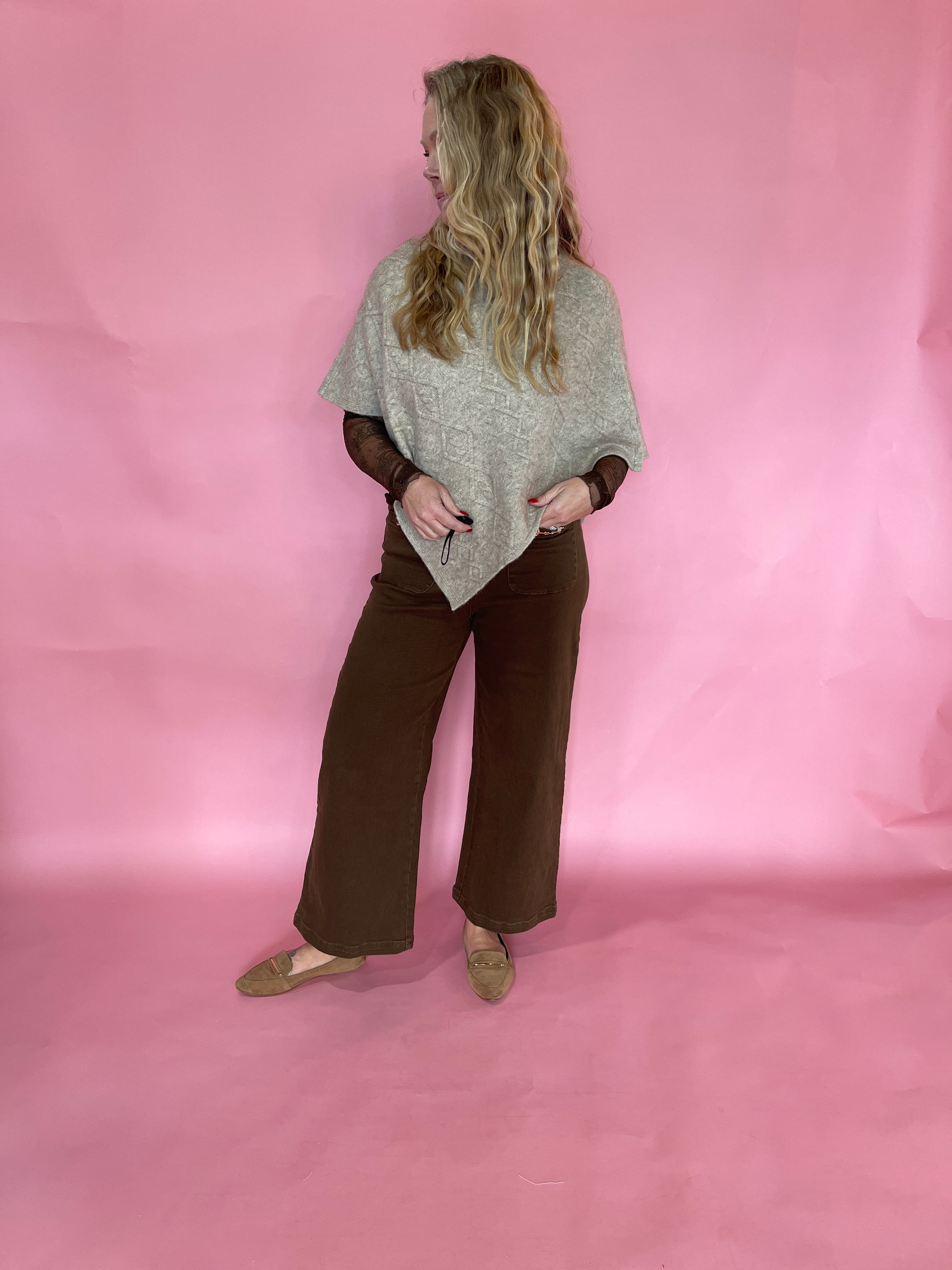 Diamond Cable Knit Poncho Sweater