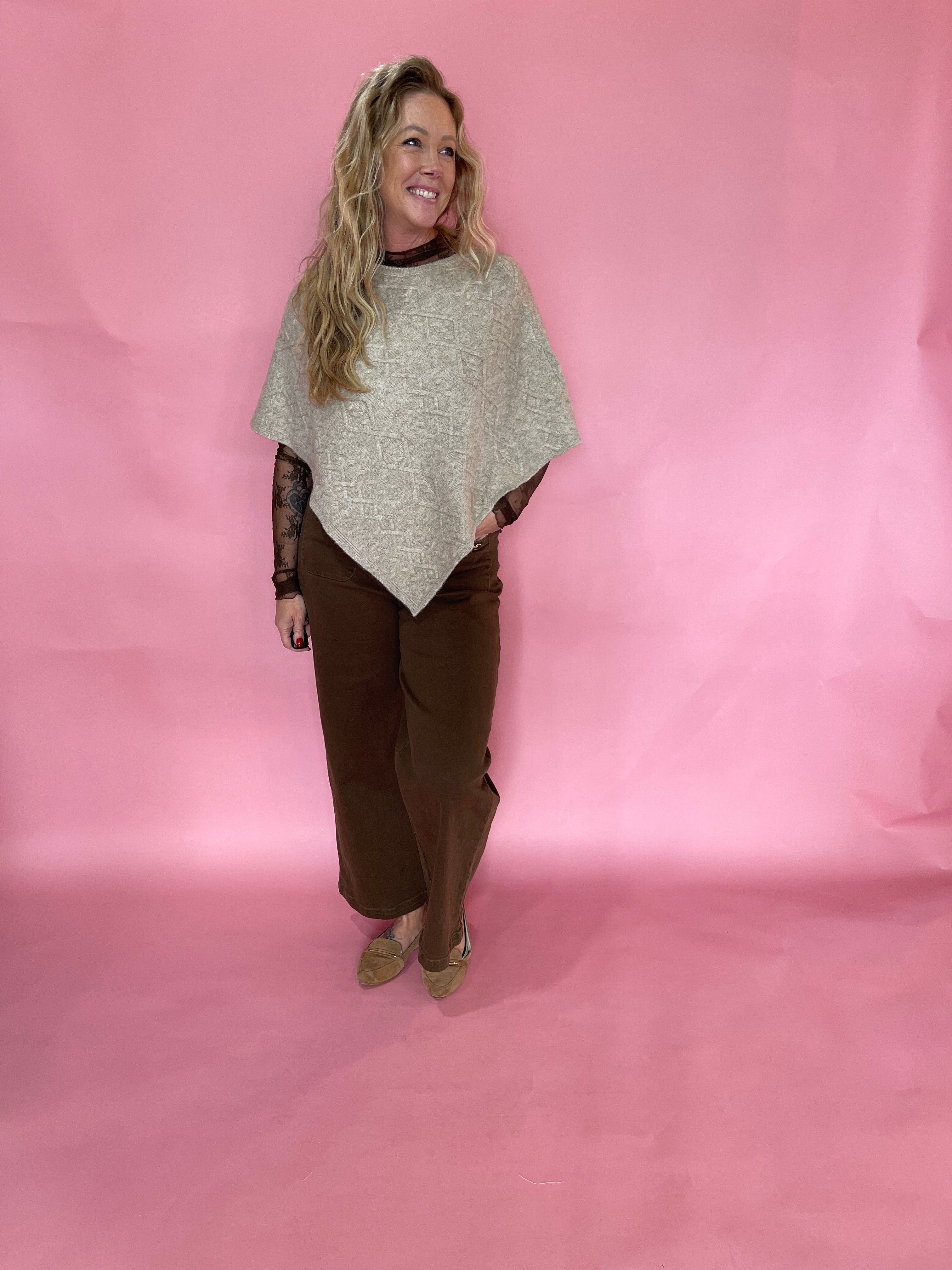 Diamond Cable Knit Poncho Sweater